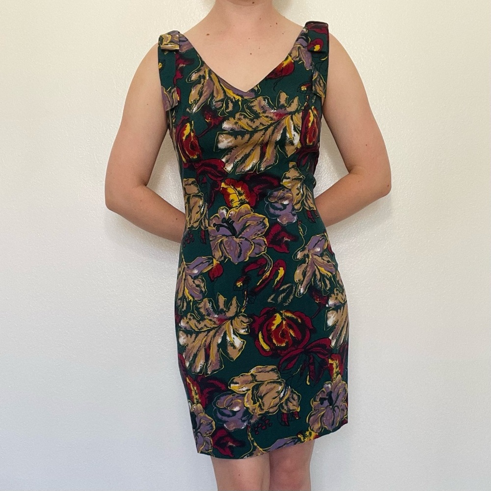 Sugar | Vintage 80s 90s Floral Green Mini Dress